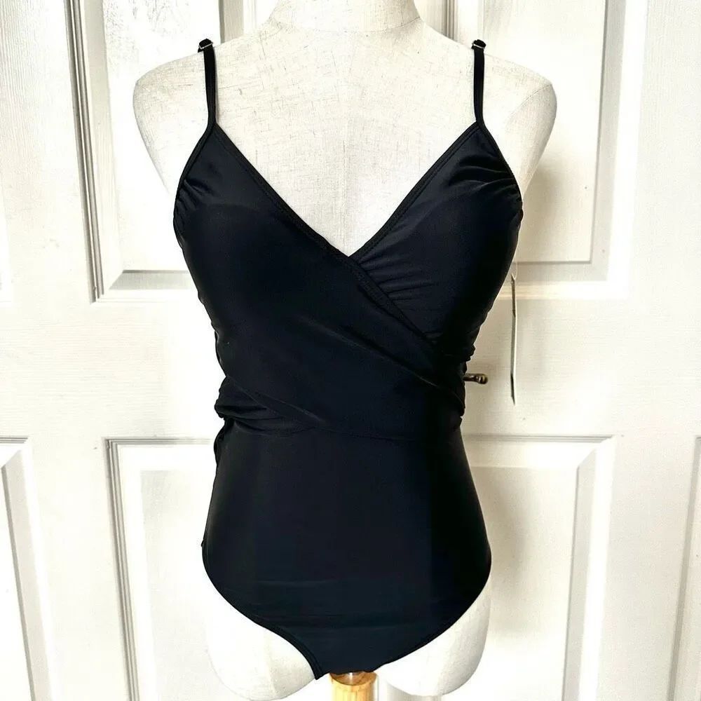 Nicole Miller one piece criss cross bathing suit with shirring NWT